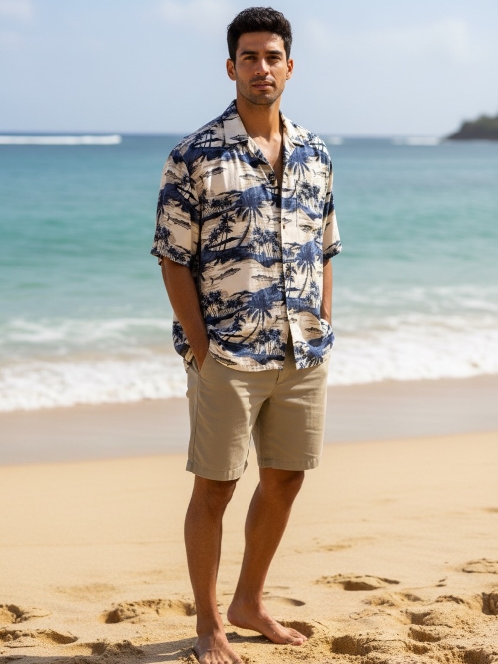 Vintage AFTCO Bluewater Hawaiian Shirt Handcrafted USA Fish Print Medium